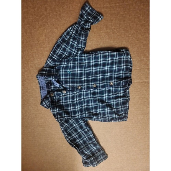 Nautica Toddler Boys Button Up Shirt 12 Months Blue Green Plaid - Picture 2 of 5